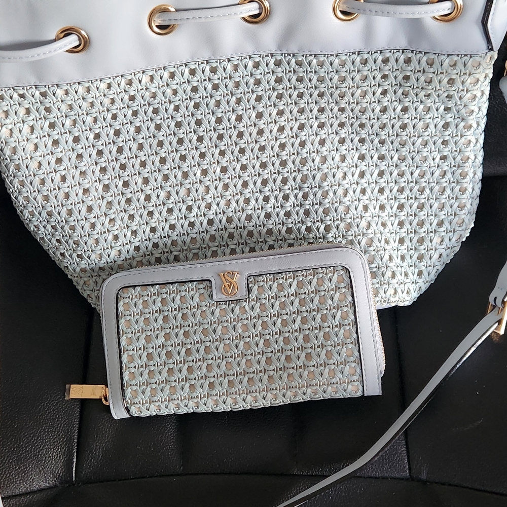Elegant White and Gray Women Bag and Wallet Set